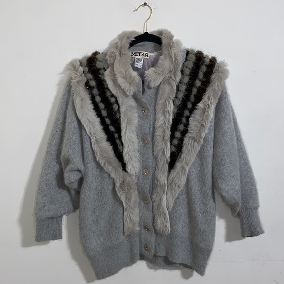 Mitra Sweaters - Vintage Mitra Angora and Lams Wool Button Down Sweater